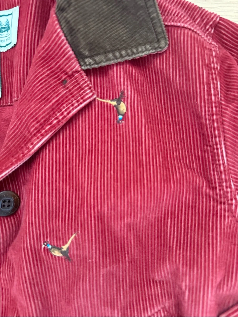 LL Bean Women’s Small Red Corduroy Chore Coat W/ Embroidered Quail Bird Detail - Picture 3 of 6